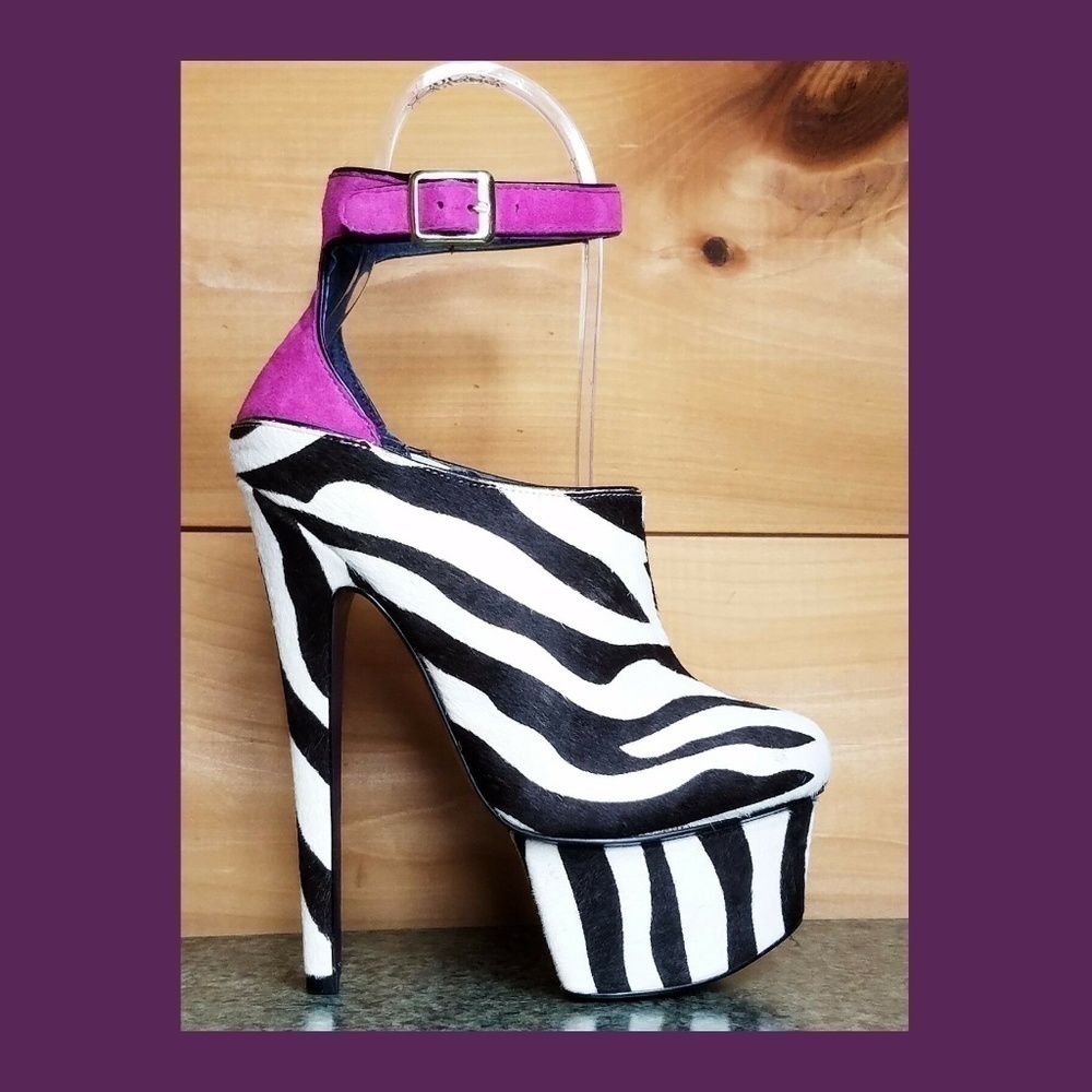 - Zebra pony real fur mohair 6.75" High Heel Platform Shoes